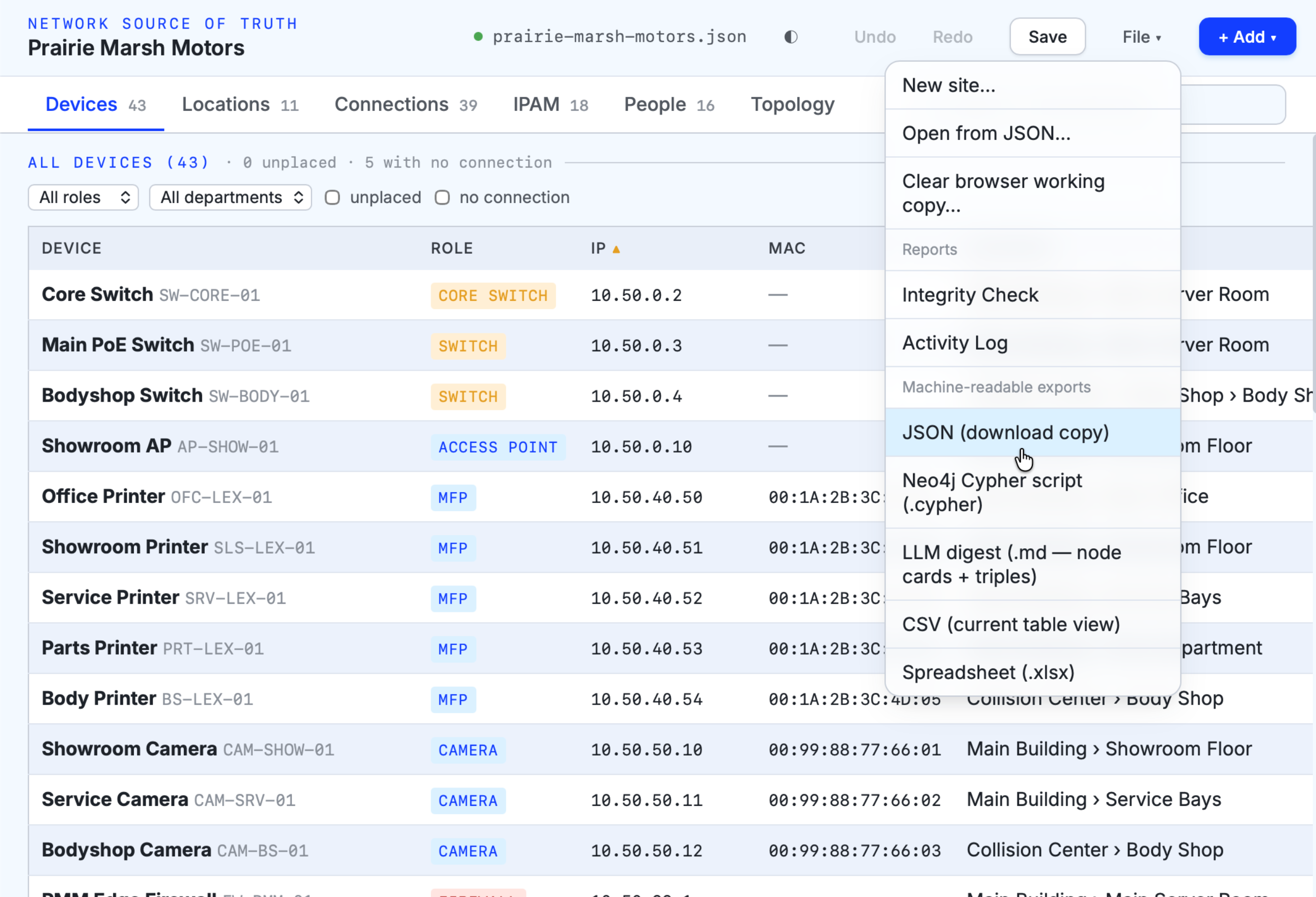 SiteGraph Table View Interface